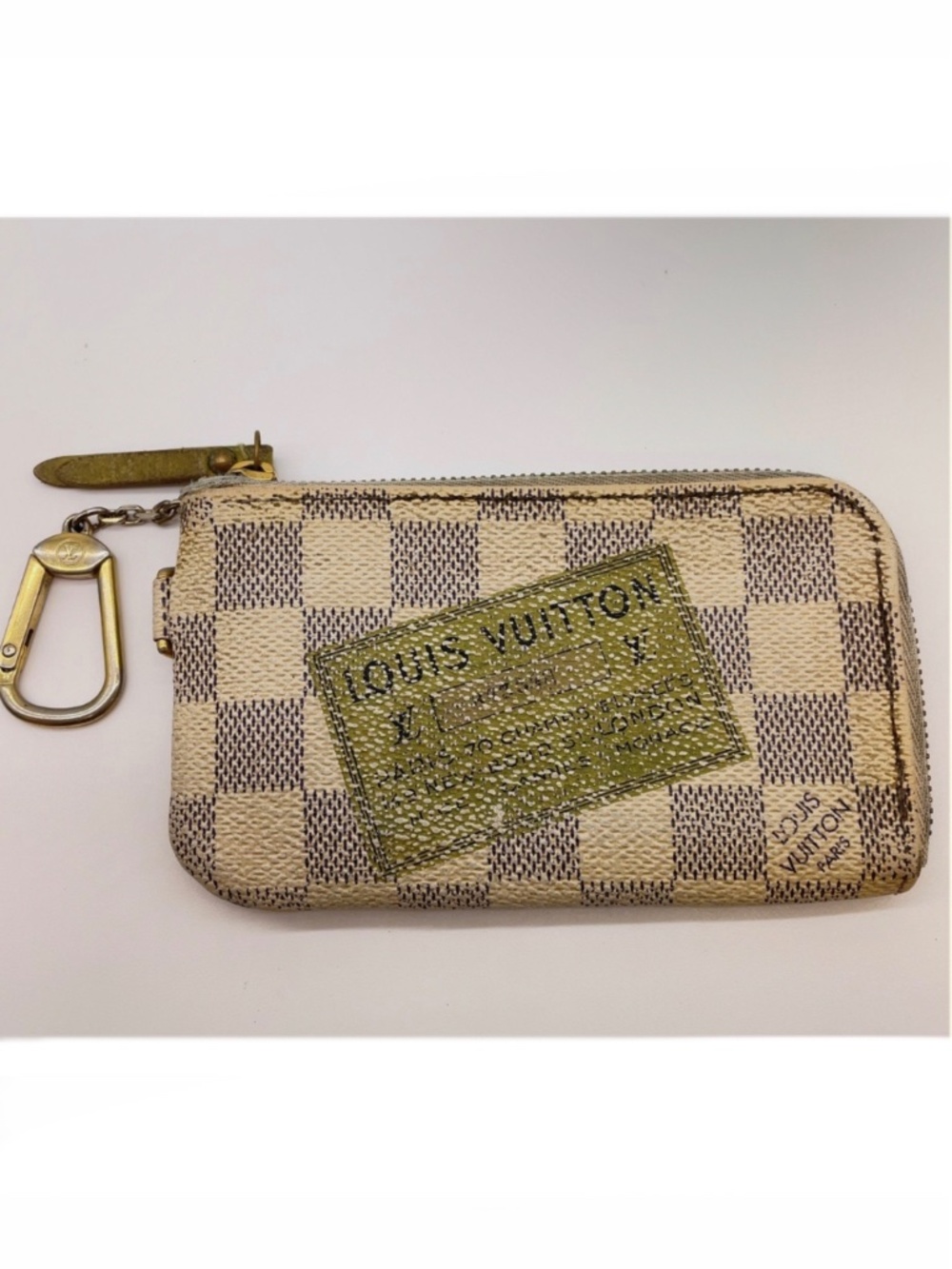 Authentic Louis Vuitton Damier Azur Pochette Clés Key Pouch Coin Purse LV
